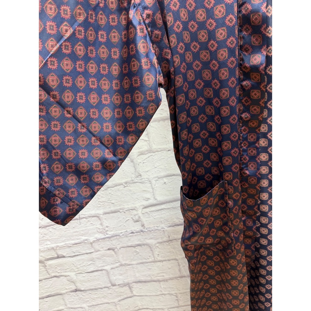 Christian Dior Monsieur Mens Satin Robe Navy Blue Print One Size Vintage - Picture 8 of 11